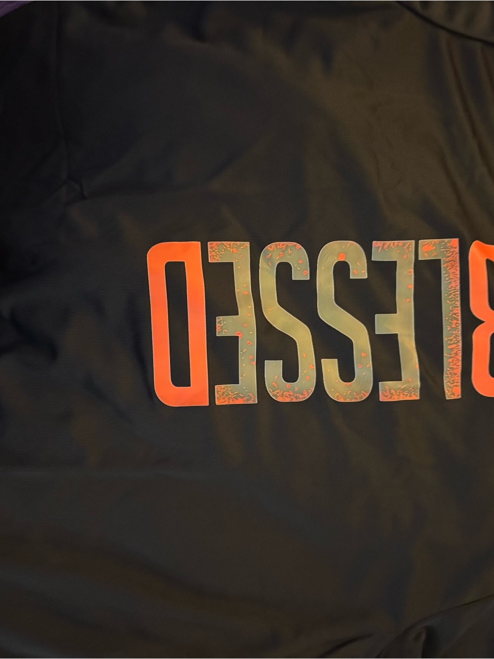 Men's Short Sleeve Tee with 'BLESSED' Graphic - Black/Orange